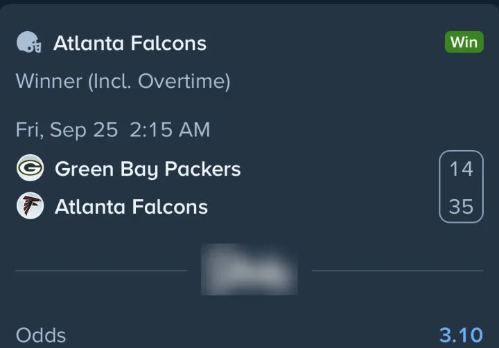 NFL slip: Atlanta Falcons to win at 3.10, won 35-14